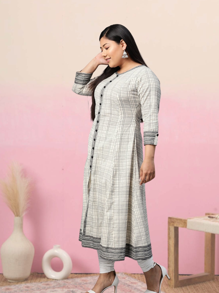 Cotton Slub Geomatrical Printed Anarkali Kurta