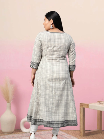 Cotton Slub Geomatrical Printed Anarkali Kurta