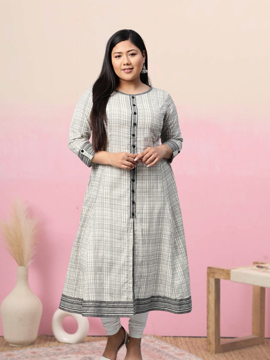 Cotton Slub Geomatrical Printed Anarkali Kurta