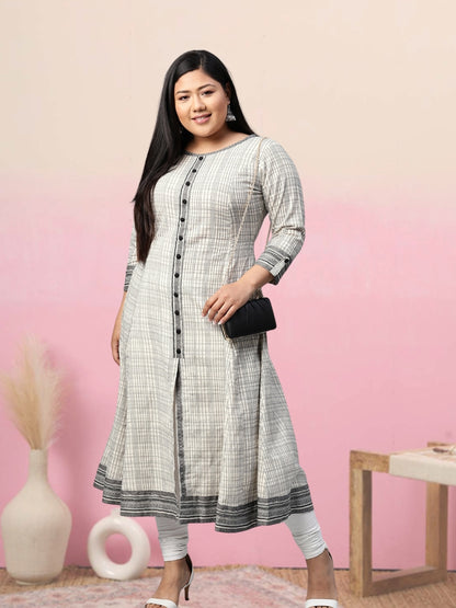 Cotton Slub Geomatrical Printed Anarkali Kurta