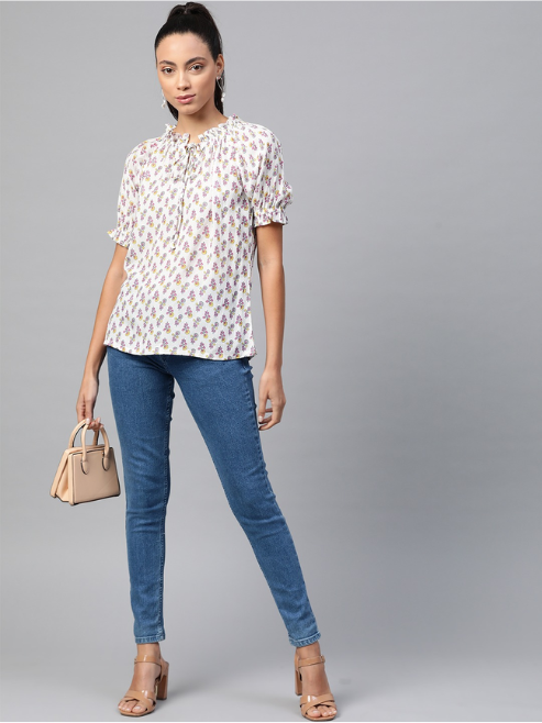 and Girls Cotton Crepe Ruffle Frill Floral Printed Top