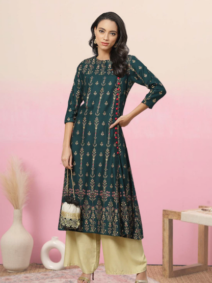 women rayon floral print anarkali kurta