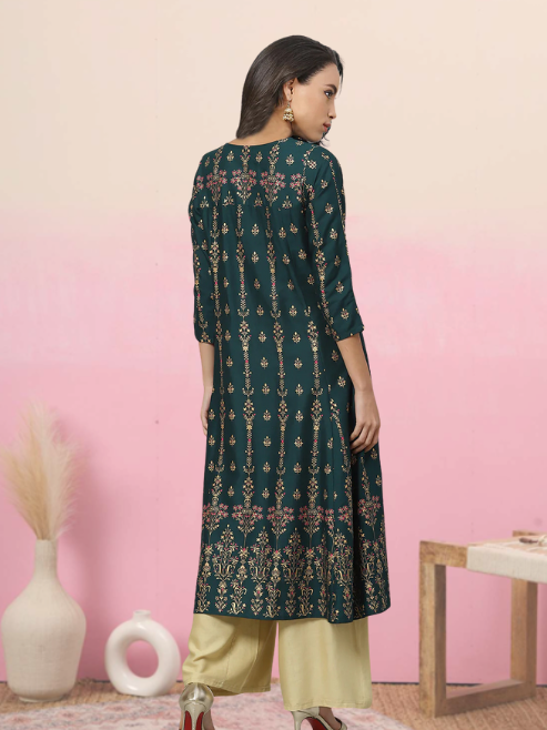 women rayon floral print anarkali kurta