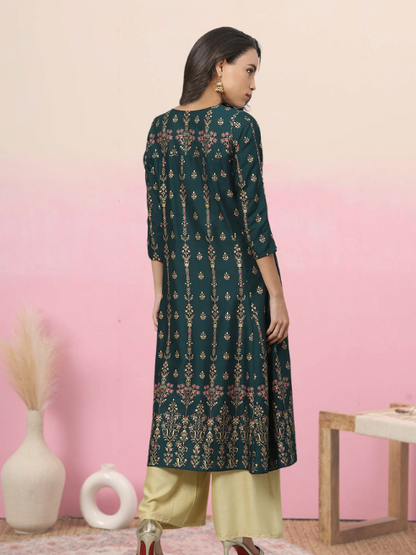 women rayon floral print anarkali kurta