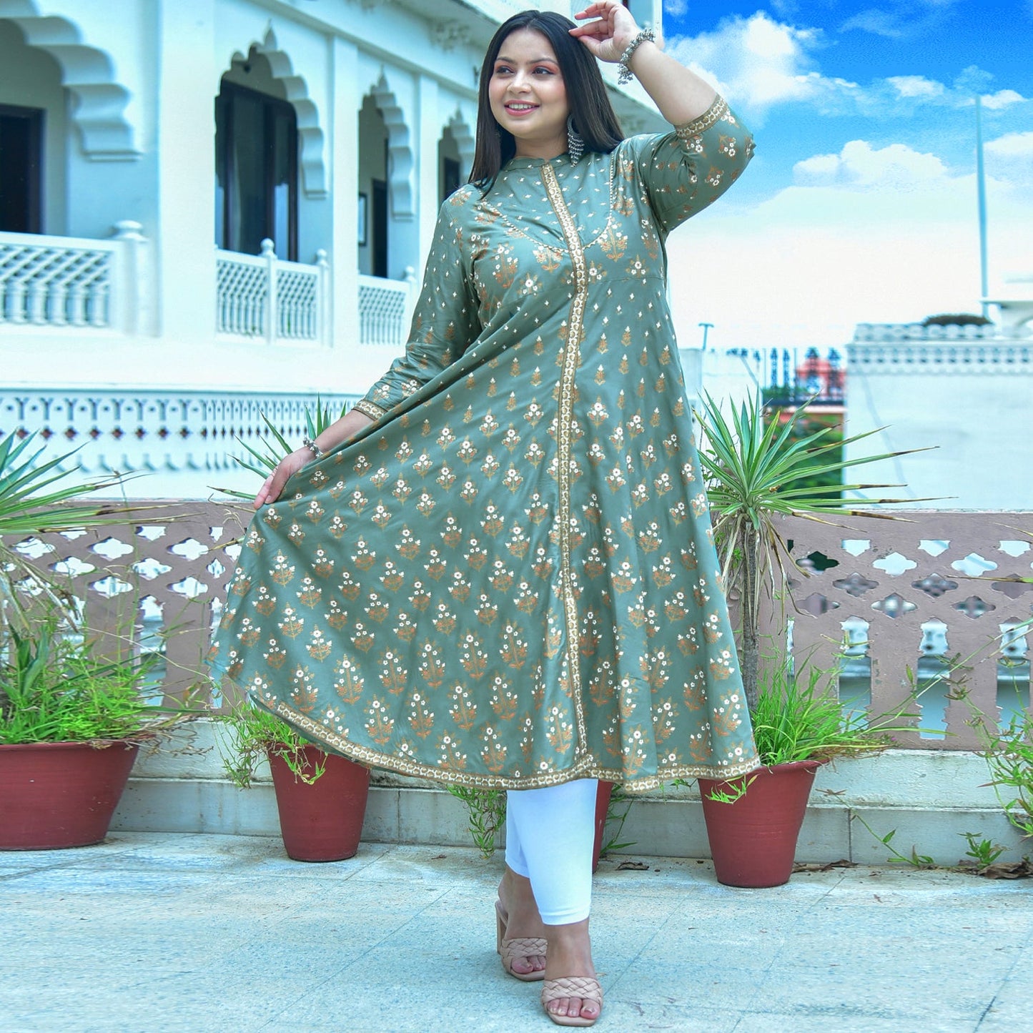 Rayon Floral Printed Anarkali Kurta (GREEN)