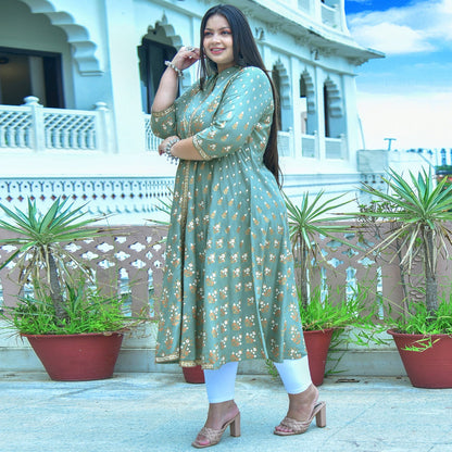 Rayon Floral Printed Anarkali Kurta (GREEN)