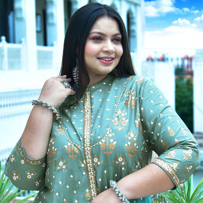 Rayon Floral Printed Anarkali Kurta (GREEN)