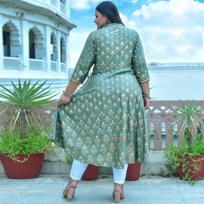 Rayon Floral Printed Anarkali Kurta (GREEN)