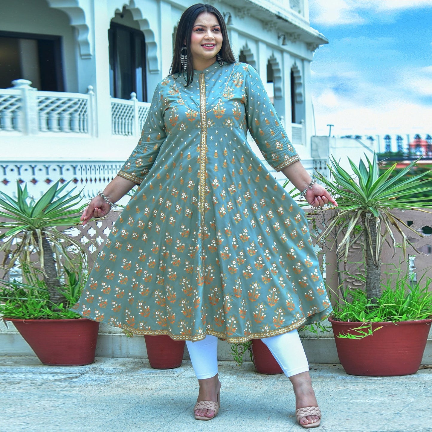 Rayon Floral Printed Anarkali Kurta (GREEN)