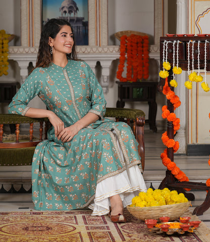 Rayon Floral Printed Anarkali Kurta (GREEN)
