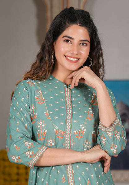 Rayon Floral Printed Anarkali Kurta (GREEN)