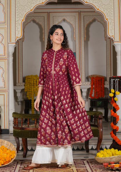 YASH GALLERY Women's Plus Size Rayon Floral Printed Anarkali Kurta