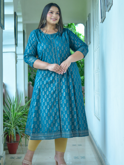 Yash Gallery Women's Cotton Gold Print Anarkali Kurti Plus Size
