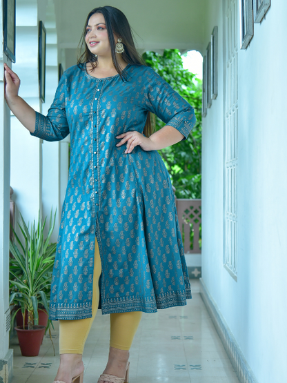 Yash Gallery Women's Cotton Gold Print Anarkali Kurti Plus Size