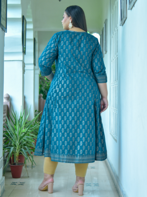 Yash Gallery Women's Cotton Gold Print Anarkali Kurti Plus Size