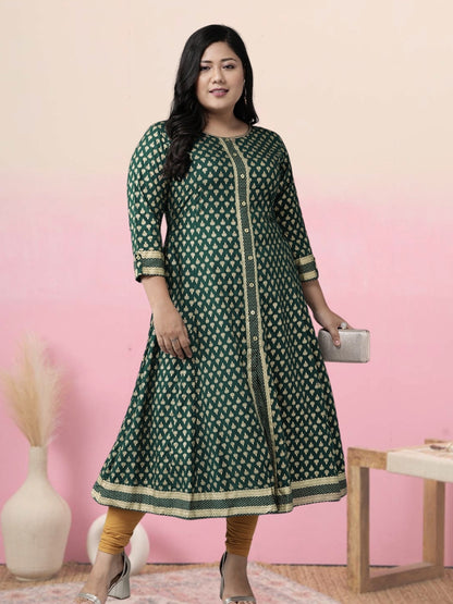 YASH GALLERY Women's Rayon Golden Floral Printed A-line Kurta