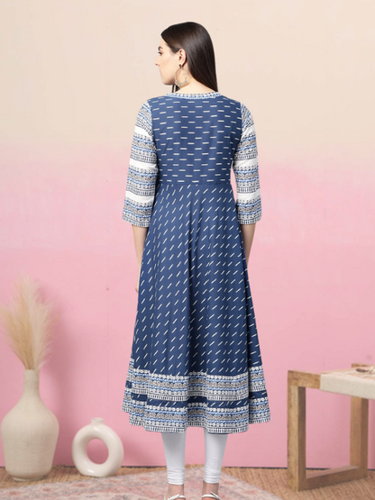 YASH GALLERY Women's Cotton & Cotton Slub Ikat Printed Anarkali Kurta
