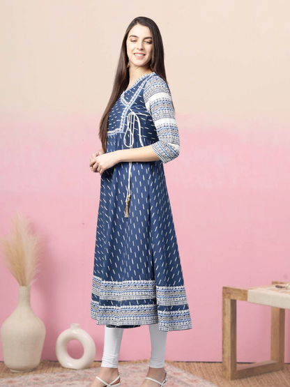 YASH GALLERY Women's Cotton & Cotton Slub Ikat Printed Anarkali Kurta