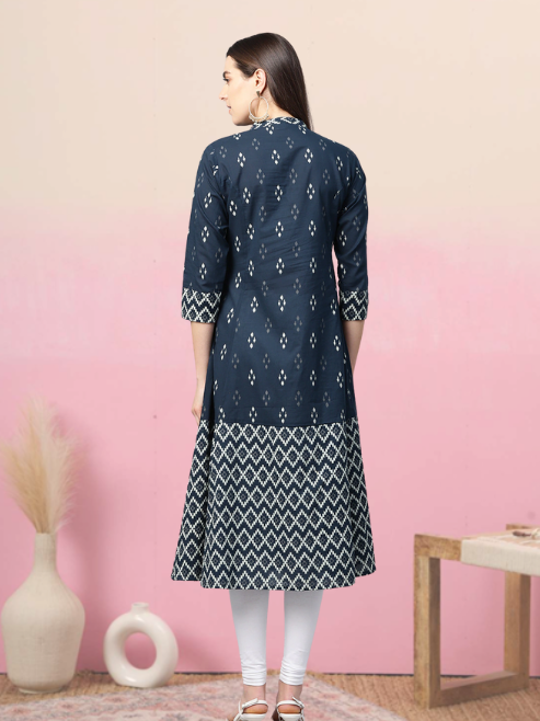 Cotton Ikat Printed A-line Kurta
