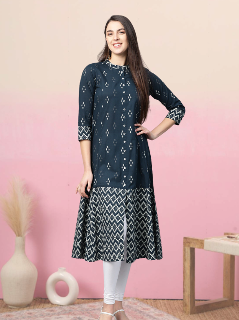 Cotton Ikat Printed A-line Kurta