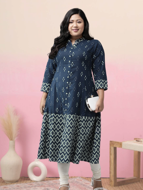 Cotton Ikat Printed A-line Kurta