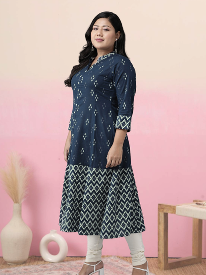Cotton Ikat Printed A-line Kurta