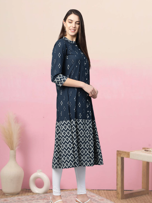 Cotton Ikat Printed A-line Kurta