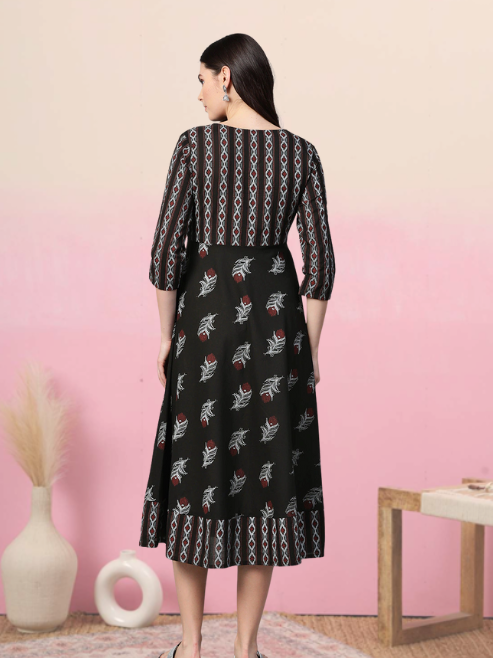women maternity wear floral printed anarkali dress black