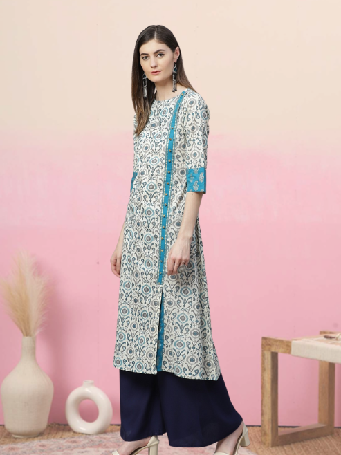 Cotton Ikat Printed A-line Kurta (MULTI)