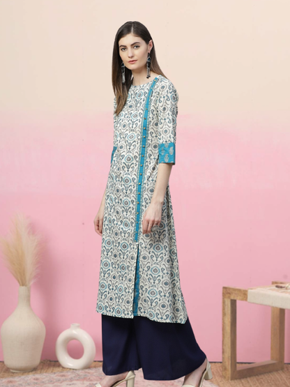 Cotton Ikat Printed A-line Kurta (MULTI)
