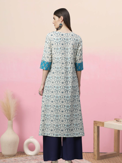 Cotton Ikat Printed A-line Kurta (MULTI)