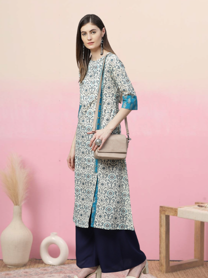 Cotton Ikat Printed A-line Kurta (MULTI)