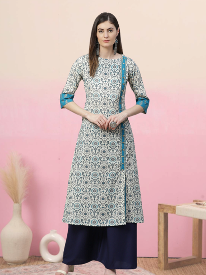 Cotton Ikat Printed A-line Kurta (MULTI)