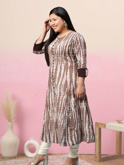 Yash Gallery Women's Cotton Blend Printed Anarkali Kurta