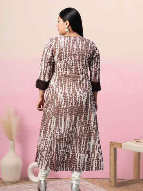 Yash Gallery Women's Cotton Blend Printed Anarkali Kurta