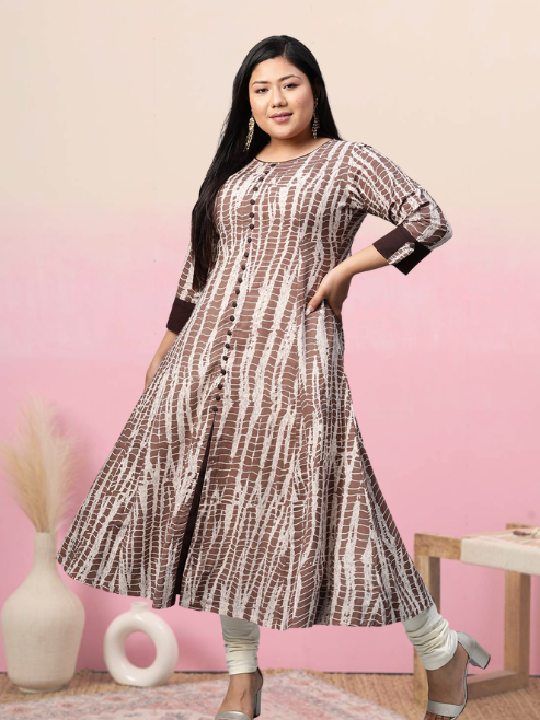 Yash Gallery Women's Cotton Blend Printed Anarkali Kurta