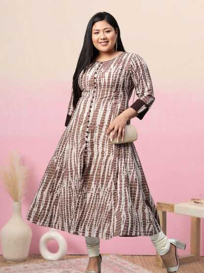 Yash Gallery Women's Cotton Blend Printed Anarkali Kurta
