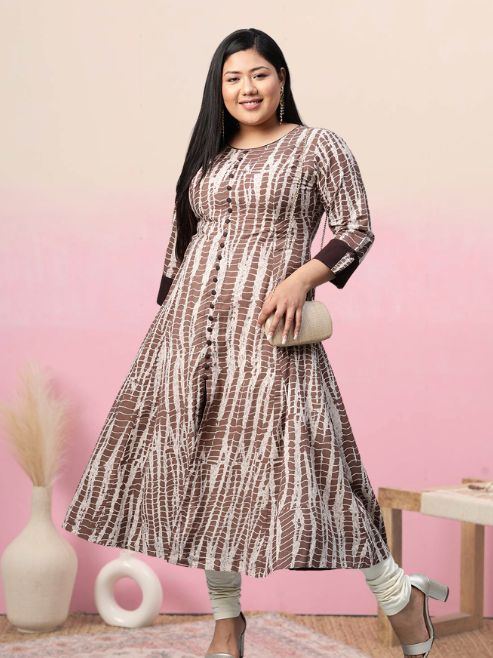 Yash Gallery Women's Cotton Blend Printed Anarkali Kurta
