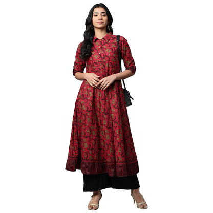 Cotton Floral Printed Anarkali Kurta (MAROON)