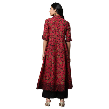 Cotton Floral Printed Anarkali Kurta (MAROON)