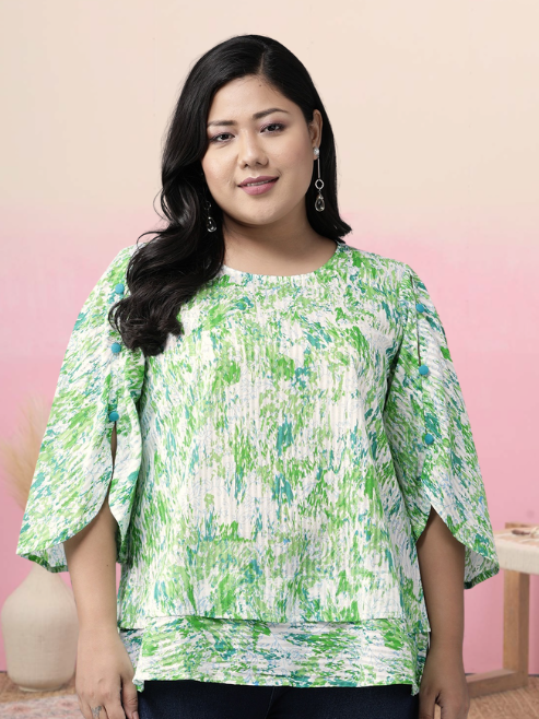 Cotton Tie & Dye Printed Regular Top (Green)