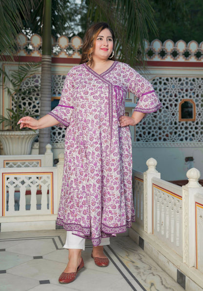 Rayon Floral Print Angrakha Kurta