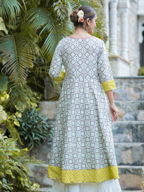 Yash Gallery Women's Cotton Printed Anarkali Kurta (Multi)
