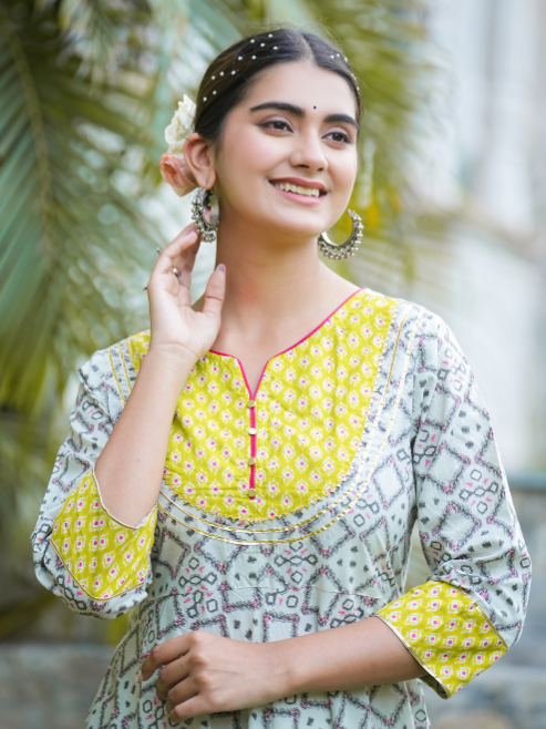 Yash Gallery Women's Cotton Printed Anarkali Kurta (Multi)