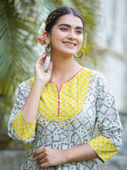 Yash Gallery Women's Cotton Printed Anarkali Kurta (Multi)