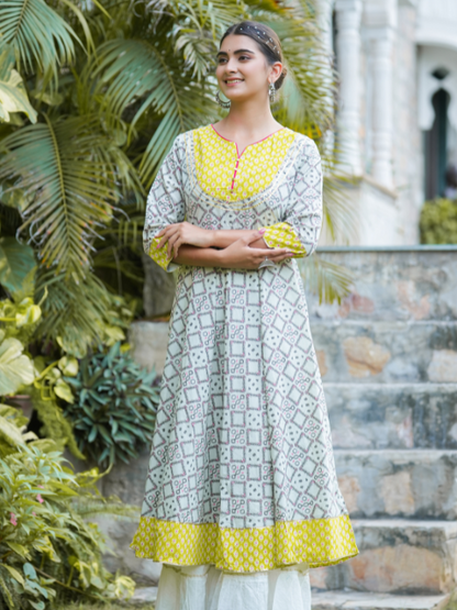 Yash Gallery Women's Cotton Printed Anarkali Kurta (Multi)