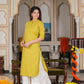 Cotton Stripe Gold Printed Straight Kurta (Green)