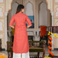 womens cotton stripe gold printed straight kurta red