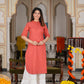 womens cotton stripe gold printed straight kurta red