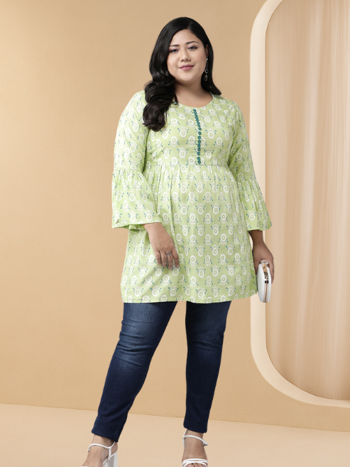 YASH GALLERY Women's Cotton Geometrical Printed Regular Kurti